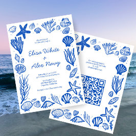 Seashells Frame Beach Wedding CUSTOM QR Code Einladung