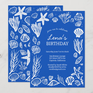 Seashells Frame Birthday Party Blue Beach CUSTOM Einladung