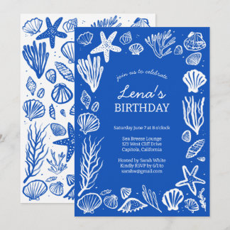 Seashells Frame Birthday Party Blue Beach CUSTOM Einladung