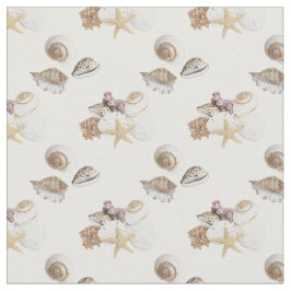 Seashells gallore auf weißem Gewebe Stoff