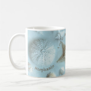 Seashells-hellblaues Strand-Zitat Kaffeetasse