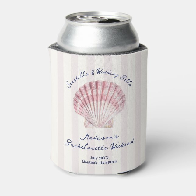 Seashells & Hochzeitsglocken Pink Navy Bachelorett Dosenkühler (Kanne Rückseite)