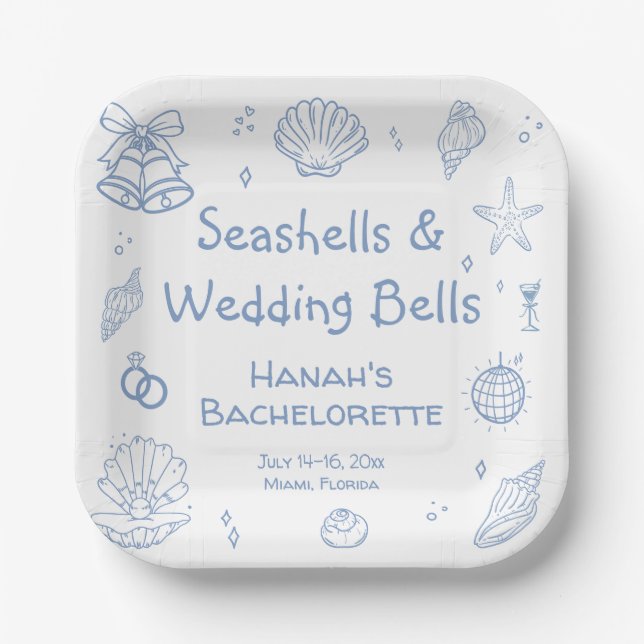 Seashells Junggeselinnen-Abschied Pappteller (Vorderseite)