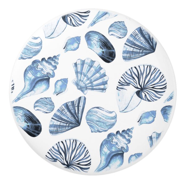 Seashells kopieren im blauen Strand-Haus Keramikknauf (Vorderseite)