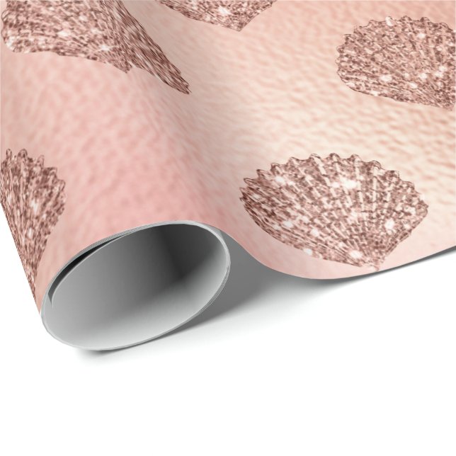 Seashells Mermaid Rose Gold Pink Princess Glitzer Geschenkpapier (Rolleneckpunkt)