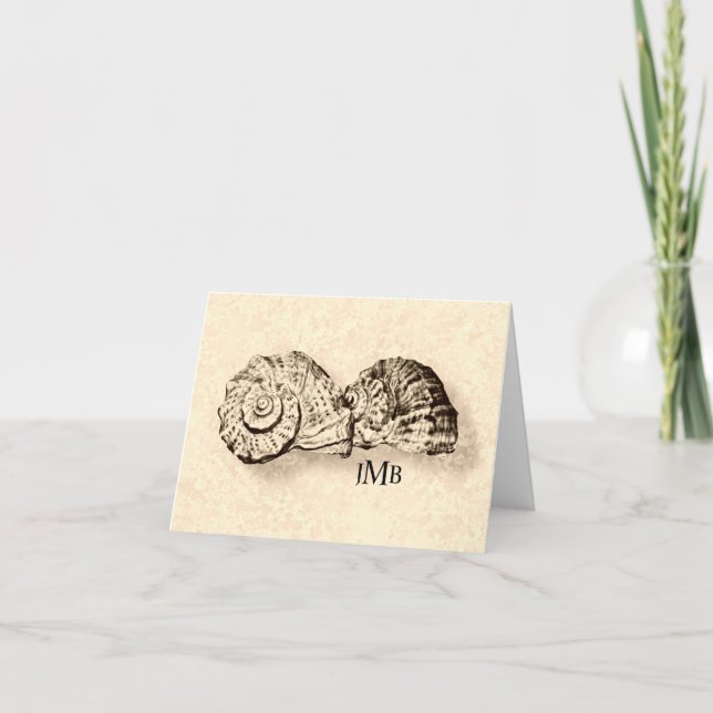 Seashells Mit Monogramm Creme Note Card Dankeskarte (Vorderseite)
