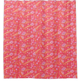 Seashells Muscheln Mollusk Nautic Pattern Red Duschvorhang