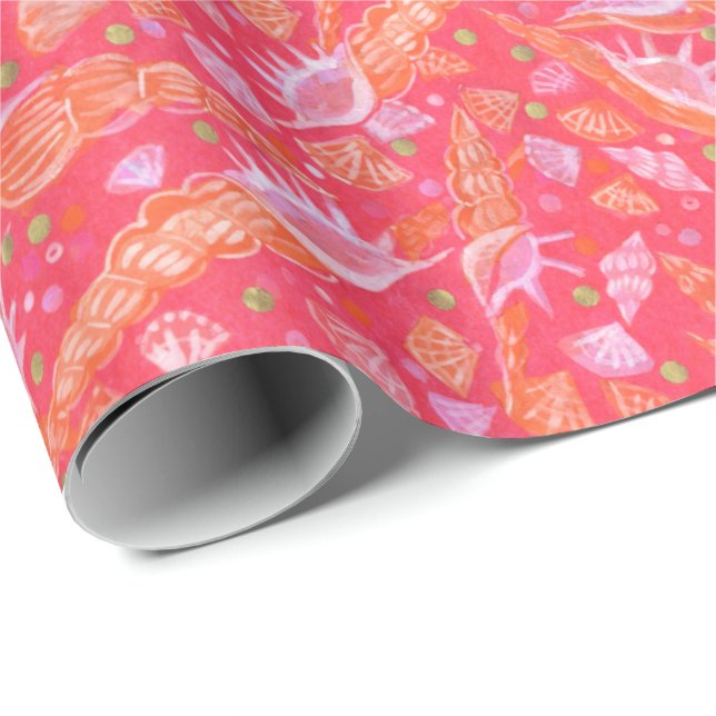 Seashells Muscheln Mollusk Nautic Pattern Red Geschenkpapier (Rolleneckpunkt)