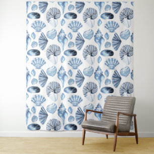 Seashells Muster in Blue Beach House Wandteppich