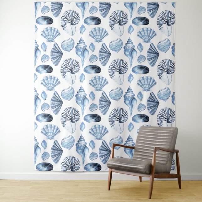 Seashells Muster in Blue Beach House Wandteppich (Beispiel)