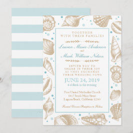 Seashells Nautical Beach Wedding Aqua/Tan Einladung