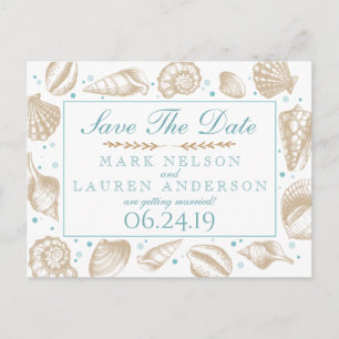 Seashells Nautical Beach Wedding Save The Date Ankündigungspostkarte
