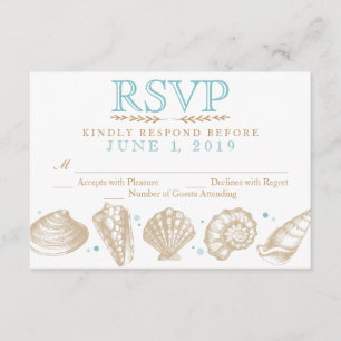 Seashells Nautical Beach Wedding UAWG Tan/Aqua RSVP Karte