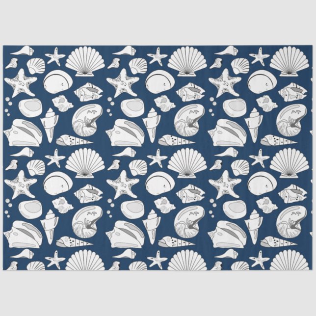 Seashells Nautical Navy Blue Decoupage Seidenpapier (Vorderseite)