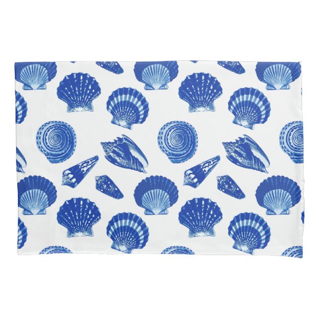 Seashells - Navy Blue im weißen Hintergrund Kissenbezug (Vorderseite)