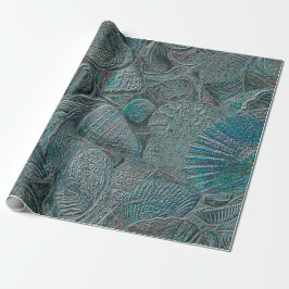 Seashells Ocean Beach Aquamarin Gray Metallic Geschenkpapier