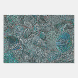 Seashells Ocean Beach Aquamarin Gray Metallic Geschenkpapier Set