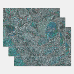 Seashells Ocean Beach Aquamarin Gray Metallic Geschenkpapier Set