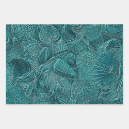 Seashells Ocean Beach Aquamarin Metallic Style Geschenkpapier Set