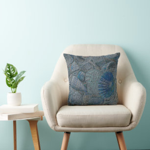 Seashells Ocean Beach Blue Nautical Metallic Kissen