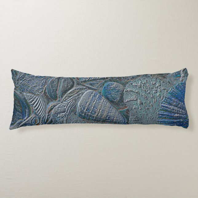 Seashells Ocean Beach Blue Nautical Metallic Seitenschläferkissen (Vorderseite)