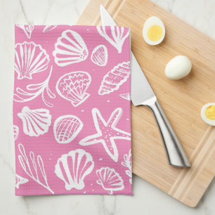 Seashells Pink Pattern Beach Muscheln Chic Geschirrtuch