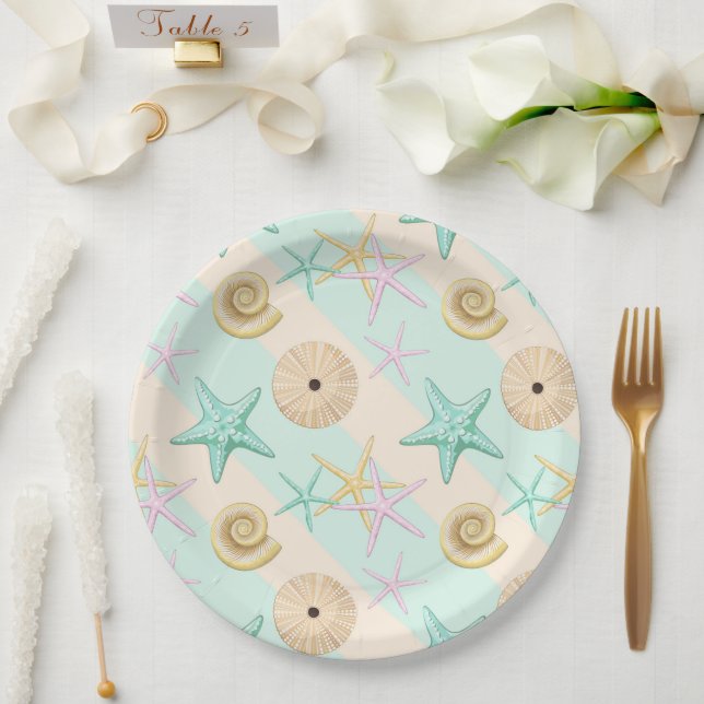 Seashells Retro Pastel Sea Life Pappteller (Hochzeit)