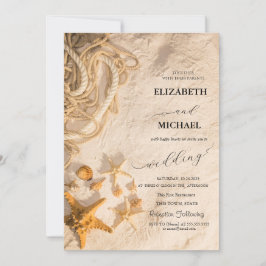Seashells Rope Sand Script Wedding Einladung
