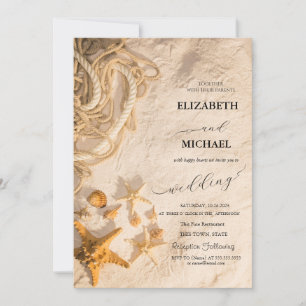 Seashells Rope Sand Script Wedding Einladung