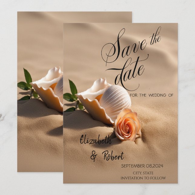 Seashells Rose Sand Save the Date (Vorne/Hinten)