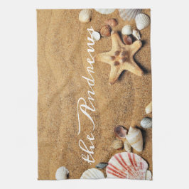 Seashells Sand Ocean Calligraphy Name Geschirrtuch
