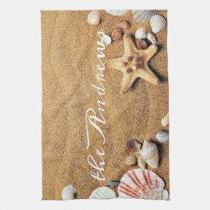 Seashells Sand Ocean Calligraphy Name Geschirrtuch