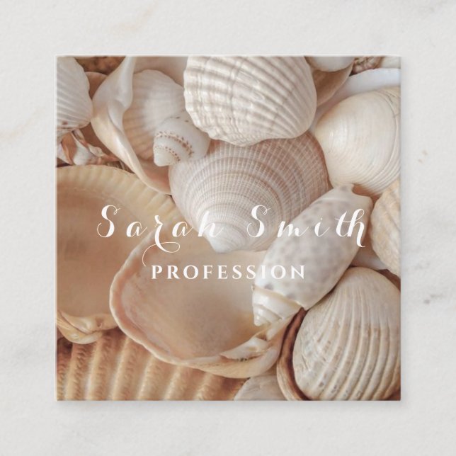 Seashells Sea Beach Beige Nature Quadratische Visitenkarte (Vorderseite)