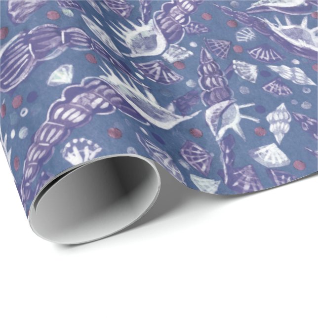 Seashells Sea Muschel Nautic Pattern Violet Aquama Geschenkpapier (Rolleneckpunkt)