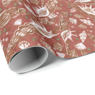 Seashells Sea Muscheln Mollusk Nautic Pattern Brow Geschenkpapier