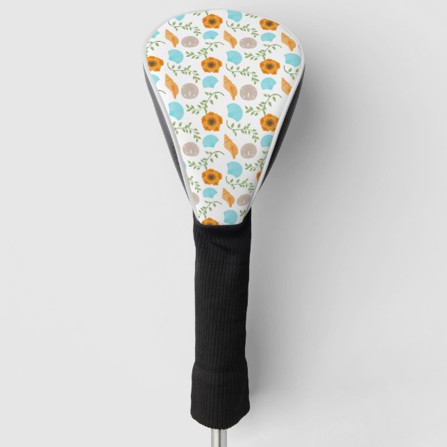 Seashells Sea Snail Orange Blume Grüne Blätter Golf Headcover (Vorderseite)