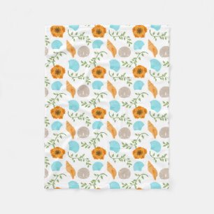 Seashells Sea Snail Orange Flower Green Leaves Fleecedecke
