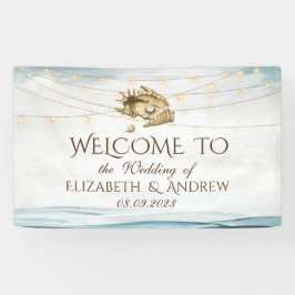 Seashells, Sea, String Lights Script Hochzeit Banner