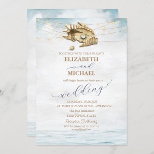 Seashells, Sea, String Lights Script Hochzeit Einladung