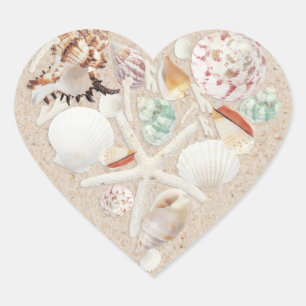 Seashells & Starfish auf der Hochzeit am Strand Herz-Aufkleber