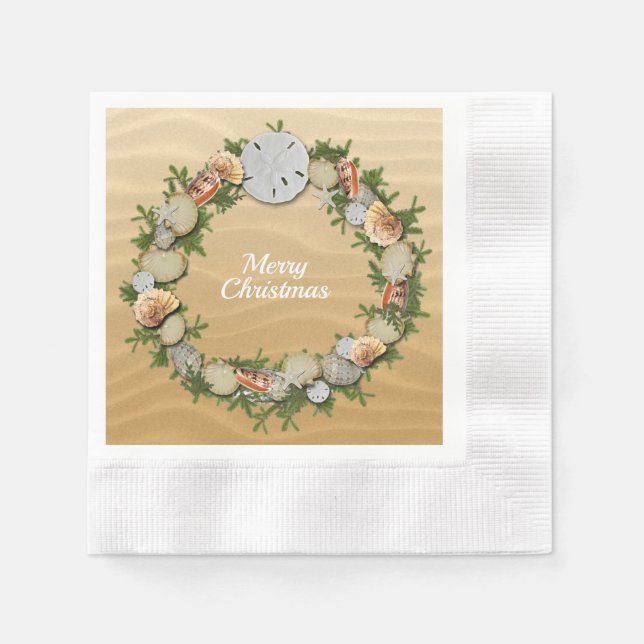 Seashells Starfish Sand Dollar Weihnachtsbrand Serviette (Vorderseite)