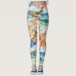 Seashells Starfish über das Sandmuster Leggings