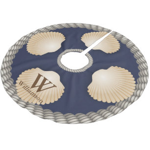 Seashells-Strand-Marine-Blau-u. Polyester Weihnachtsbaumdecke