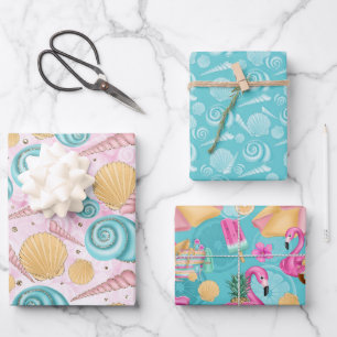 Seashells Summer Beach Wrapping Paper Sheets Geschenkpapier Set