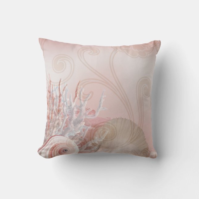 Seashells u. korallenrotes Rosa des Strand-Dekors Kissen (Vorderseite)