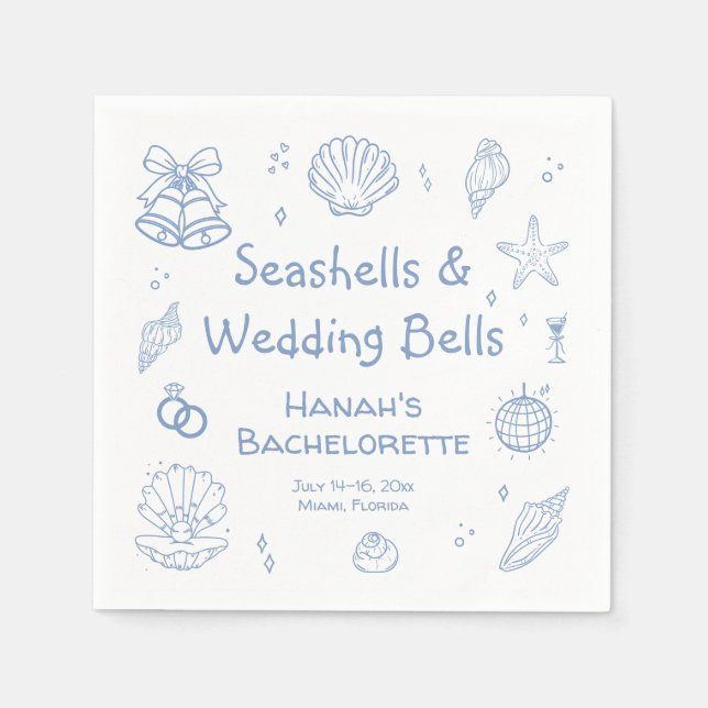 Seashells und Hochzeitsglocken-Junggeselinnen-Absc Serviette (Vorderseite)