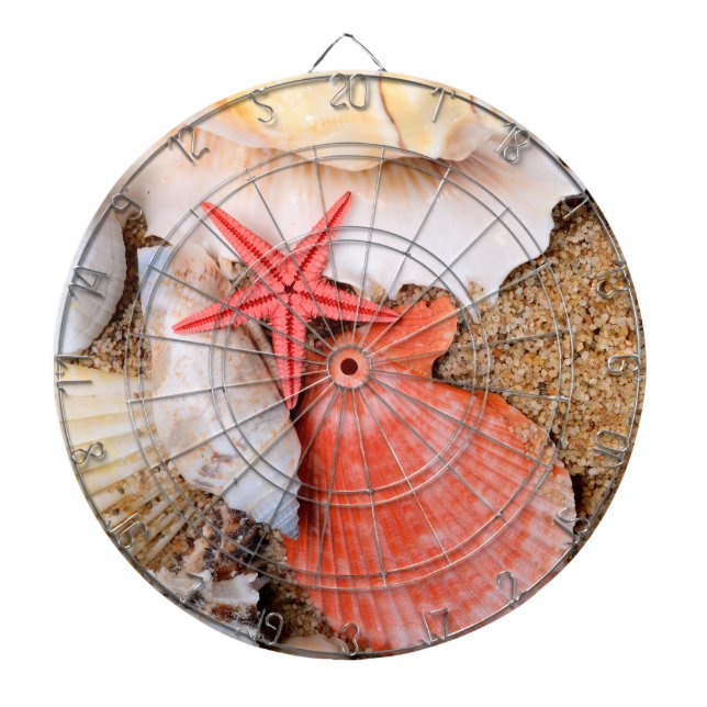 Seashells und Starfish im Sand Dartscheibe (vorne)