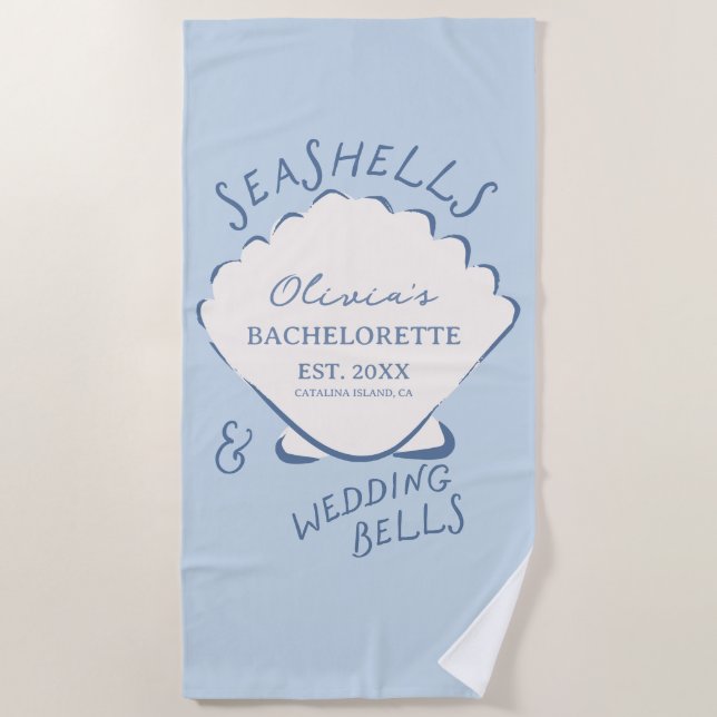 Seashells & Wedding Bells Bachelorette Strandtuch (Vorderseite)