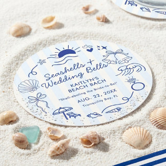 Seashells & Wedding Bells Beach Bachelorette Party Runder Pappuntersetzer