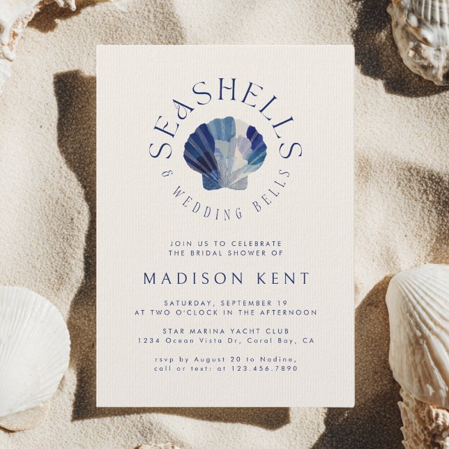 Seashells Wedding Bells Blue Beach Brautparty Einladung (Von Creator hochgeladen)